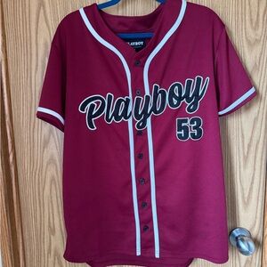 PLAYBOY Men’s Red Sports Jersey White Accents.